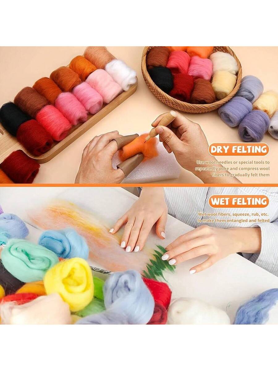 96 Pcs Needle Felting Wool, 48 Colors Wool Roving Yarn Fiber (Approximately 0.1 oz each Pack)