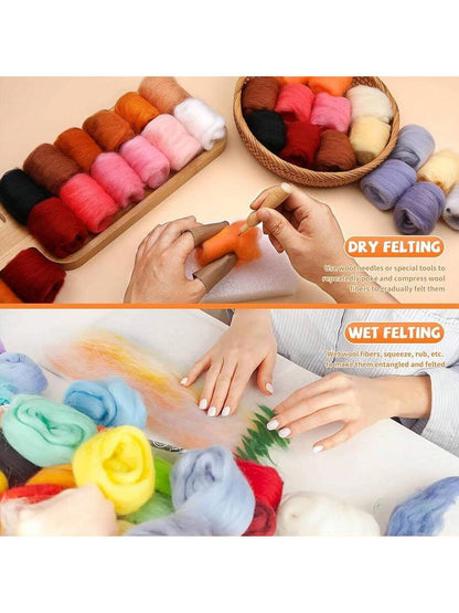 96 Pcs Needle Felting Wool, 48 Colors Wool Roving Yarn Fiber (Approximately 0.1 oz each Pack)
