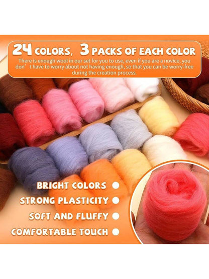 96 Pcs Needle Felting Wool, 48 Colors Wool Roving Yarn Fiber (Approximately 0.1 oz each Pack)