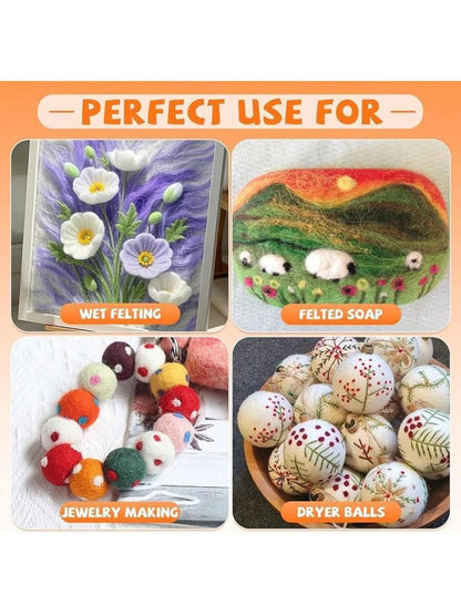 96 Pcs Needle Felting Wool, 48 Colors Wool Roving Yarn Fiber (Approximately 0.1 oz each Pack)