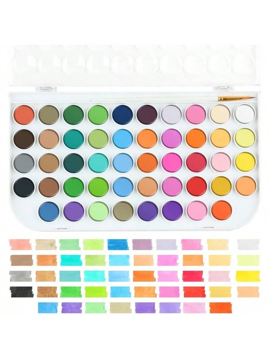48 Colors Watercolor Paint Set with 4 Paint Brushes and 1 Water Brush Pen