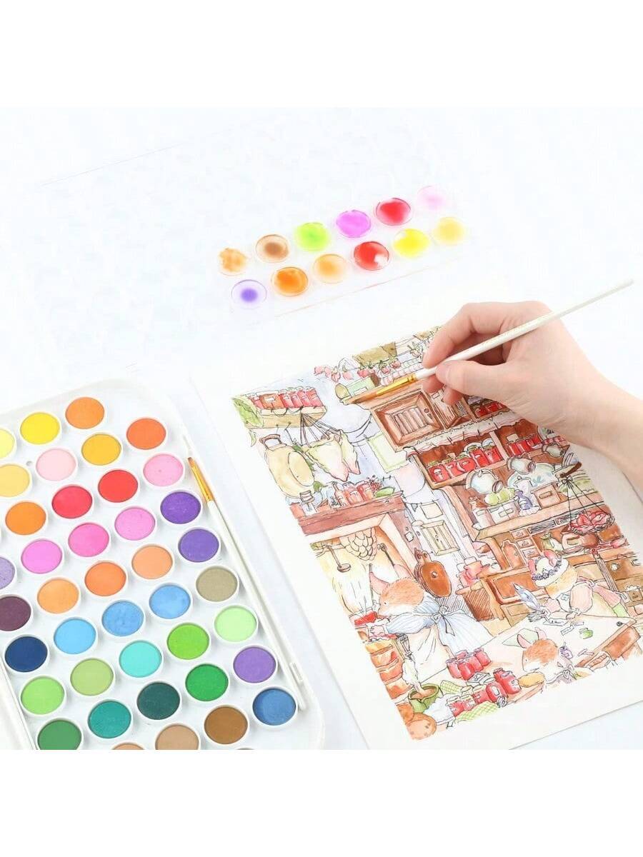 48 Colors Watercolor Paint Set with 4 Paint Brushes and 1 Water Brush Pen