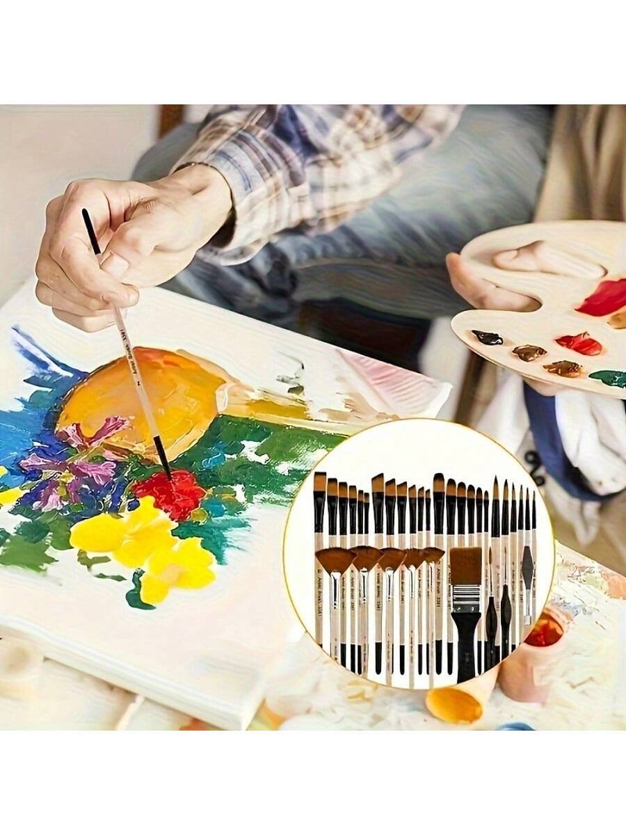 32 Pieces Nylon Brush Art Set with Multiple Brush Shapes