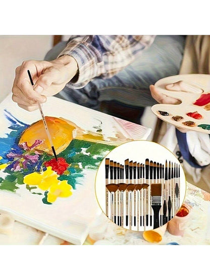 32 Pieces Nylon Brush Art Set with Multiple Brush Shapes