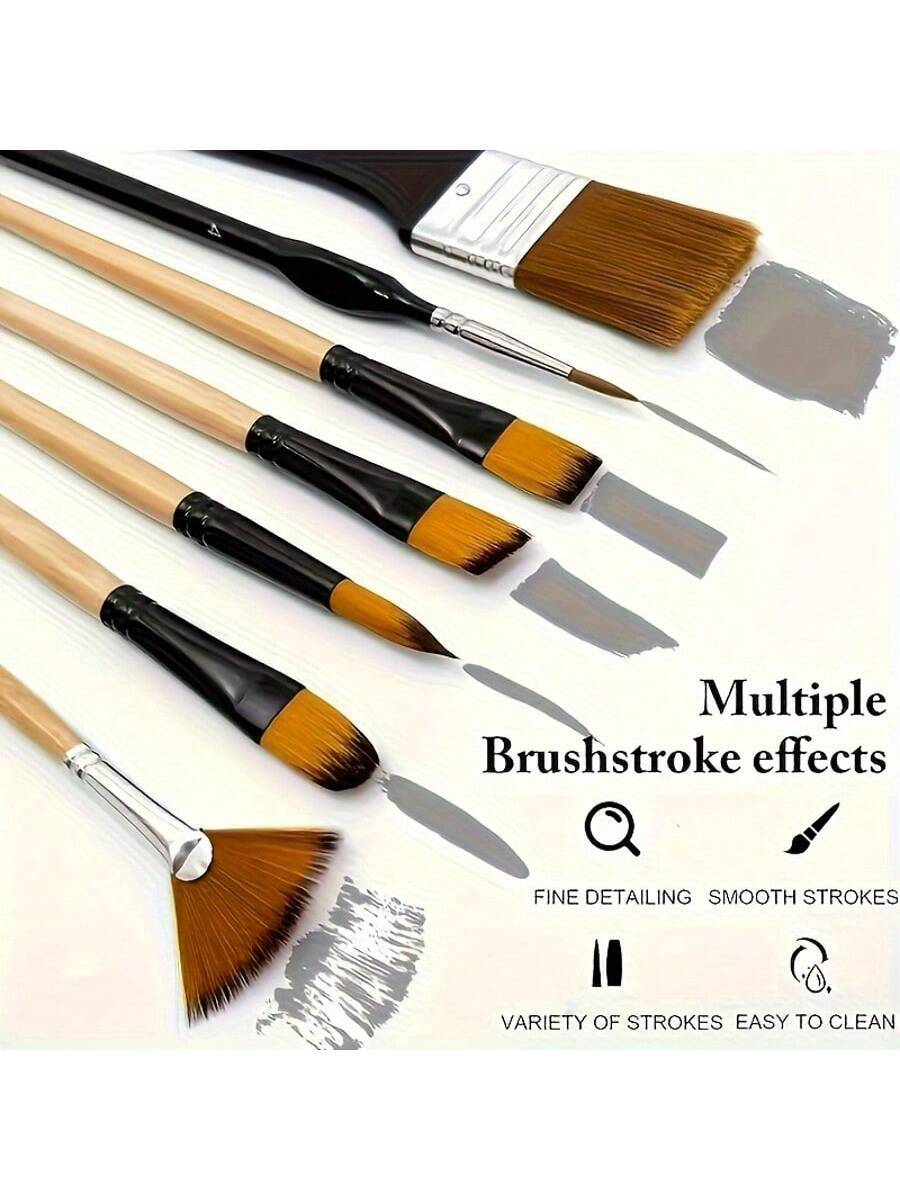 32 Pieces Nylon Brush Art Set with Multiple Brush Shapes
