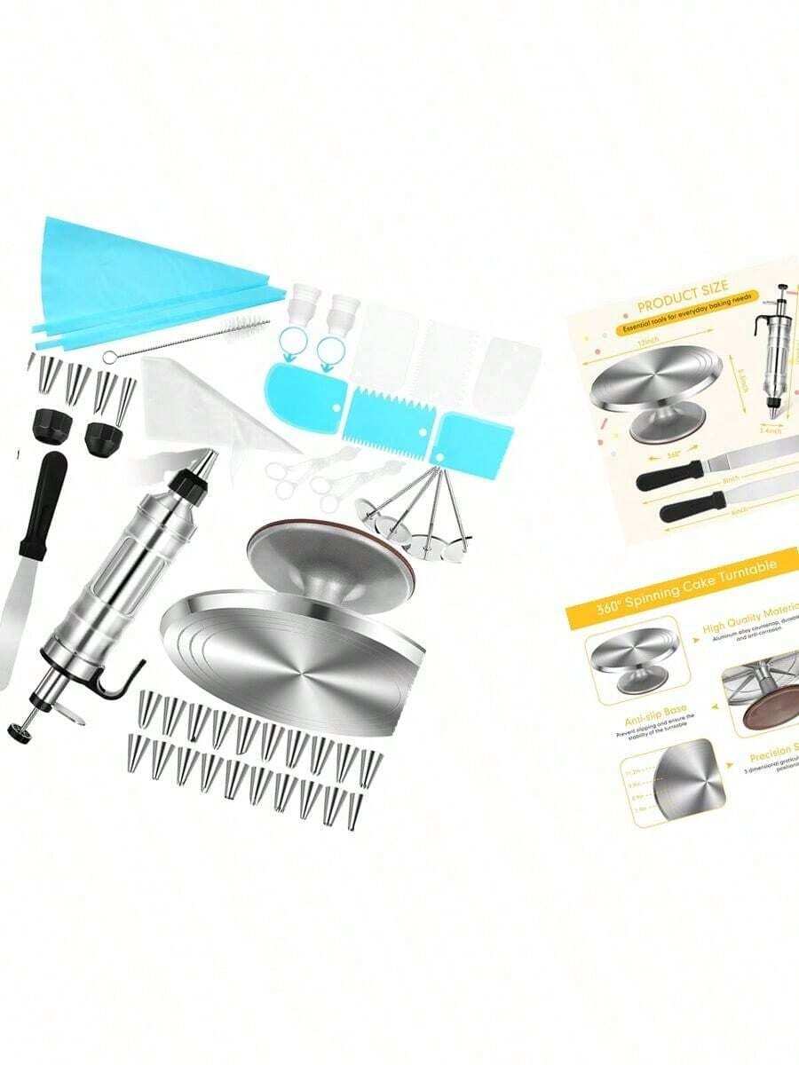 54 Pcs Aluminum Cake Decorating Tools Kit with 12-Inch Aluminum Cake Turntable