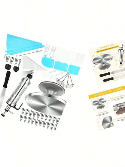 54 Pcs Aluminum Cake Decorating Tools Kit with 12-Inch Aluminum Cake Turntable