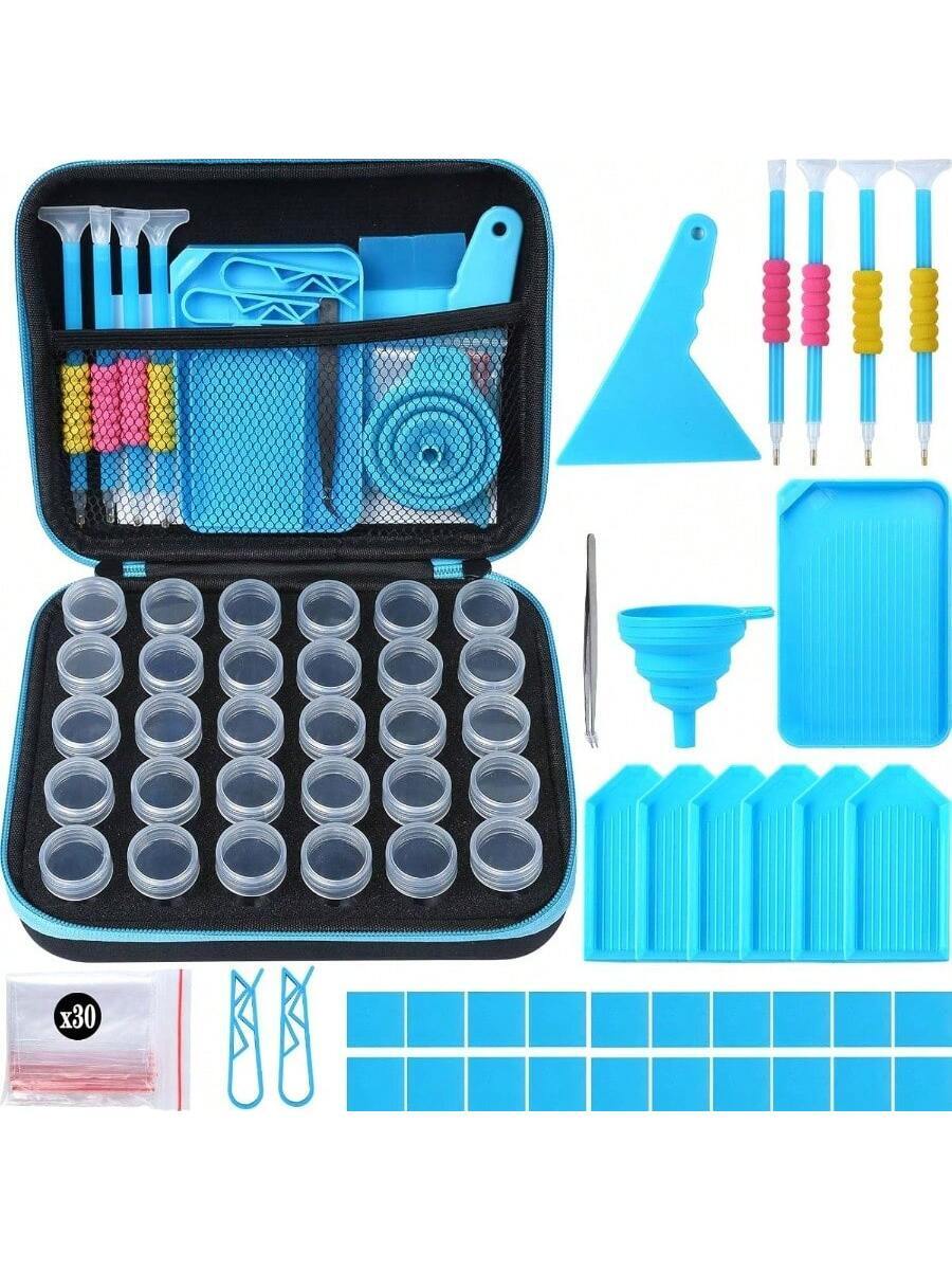 Blue Art Painting Storage Containers 30 Slots, Art Painting Accessories And Tools Storage Case