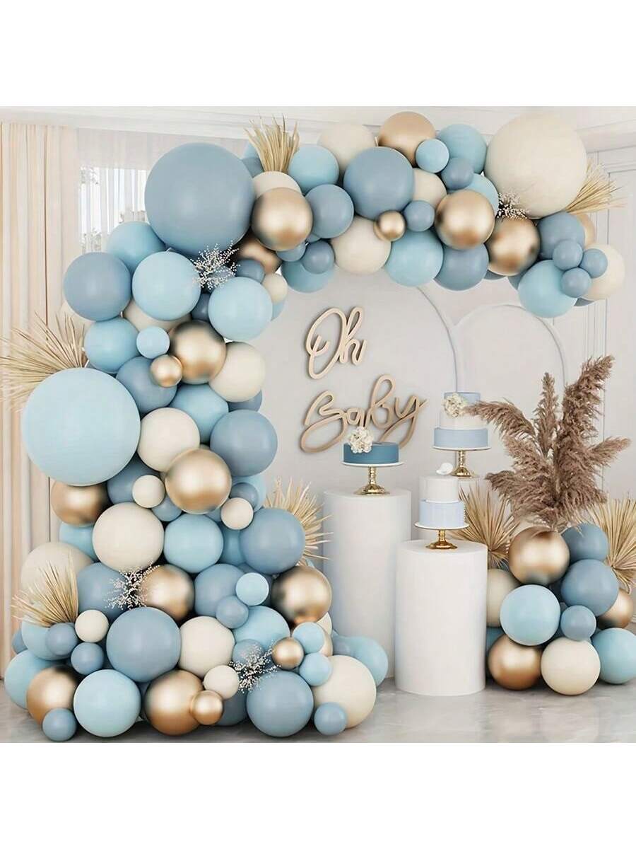 134pcs 5-12-18 Inch Macaron Blue Gold Latex Balloons Arch Garland