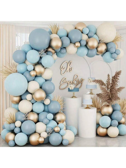 134pcs 5-12-18 Inch Macaron Blue Gold Latex Balloons Arch Garland