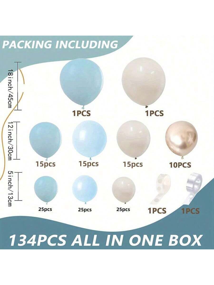 134pcs 5-12-18 Inch Macaron Blue Gold Latex Balloons Arch Garland