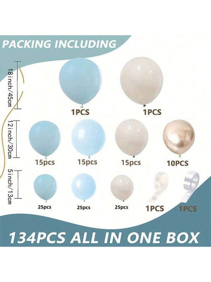 134pcs 5-12-18 Inch Macaron Blue Gold Latex Balloons Arch Garland