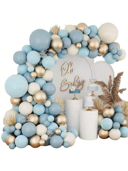 134pcs 5-12-18 Inch Macaron Blue Gold Latex Balloons Arch Garland