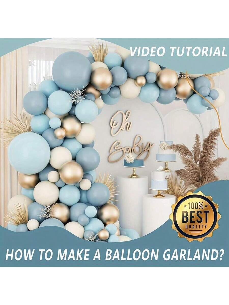 134pcs 5-12-18 Inch Macaron Blue Gold Latex Balloons Arch Garland