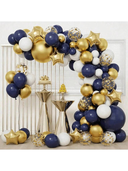 117-Piece Navy Blue & Gold Balloon Garland Kit - Navy, Gold & White Confetti Balloon Arch for Birthday, Wedding, Graduation Party Decor
