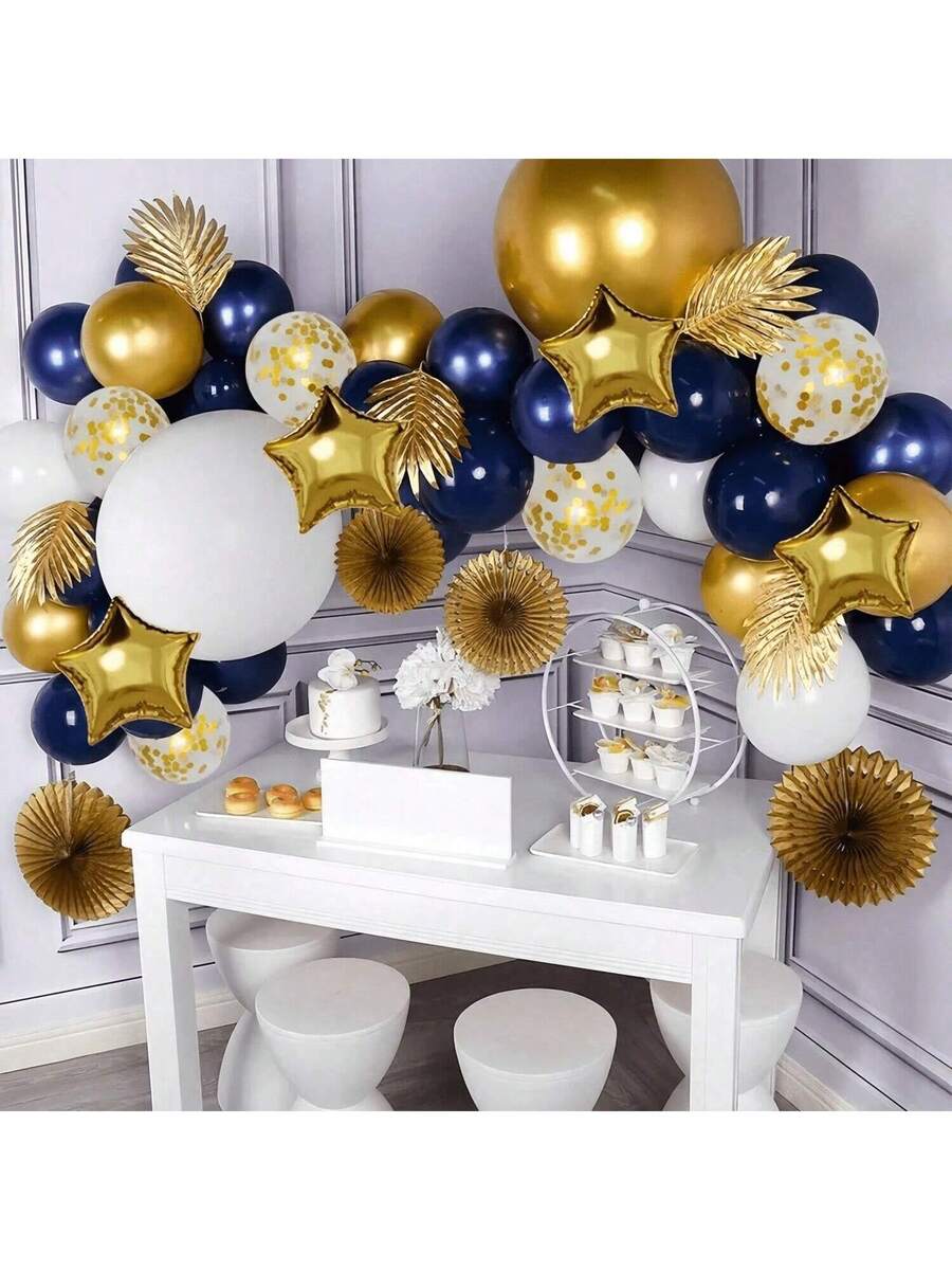 117-Piece Navy Blue & Gold Balloon Garland Kit - Navy, Gold & White Confetti Balloon Arch for Birthday, Wedding, Graduation Party Decor