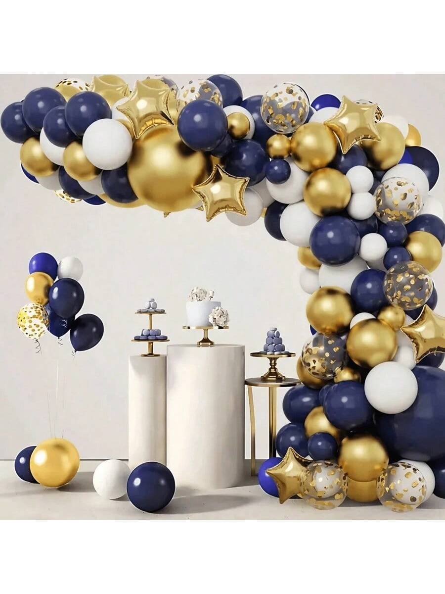 117-Piece Navy Blue & Gold Balloon Garland Kit - Navy, Gold & White Confetti Balloon Arch for Birthday, Wedding, Graduation Party Decor