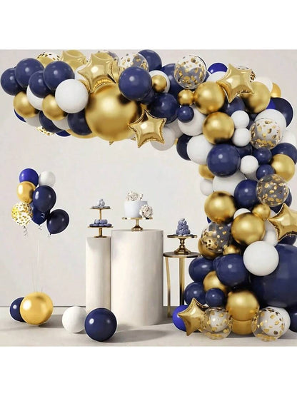 117-Piece Navy Blue & Gold Balloon Garland Kit - Navy, Gold & White Confetti Balloon Arch for Birthday, Wedding, Graduation Party Decor