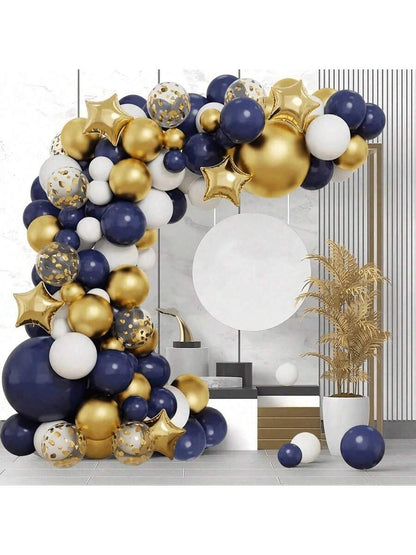 117-Piece Navy Blue & Gold Balloon Garland Kit - Navy, Gold & White Confetti Balloon Arch for Birthday, Wedding, Graduation Party Decor