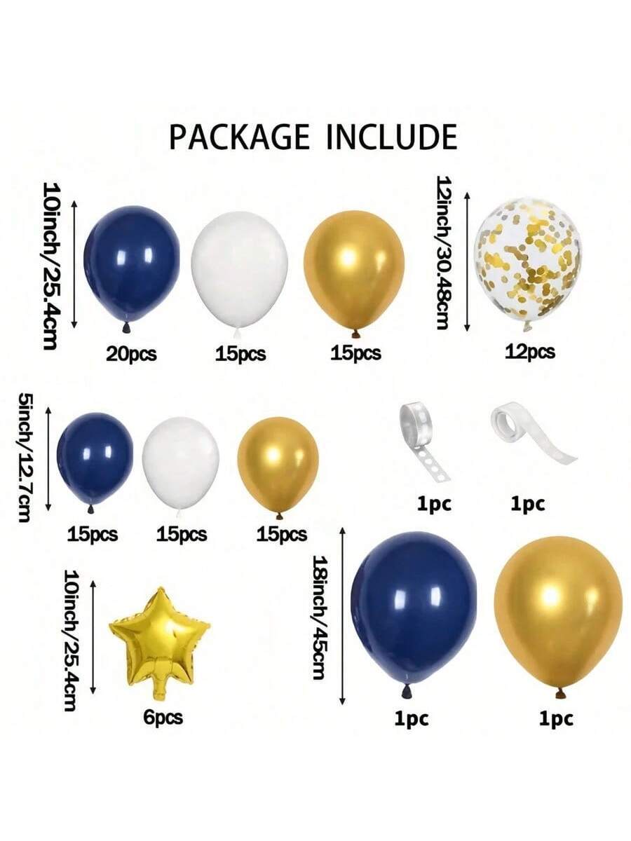 117-Piece Navy Blue & Gold Balloon Garland Kit - Navy, Gold & White Confetti Balloon Arch for Birthday, Wedding, Graduation Party Decor