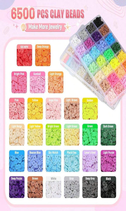 7500 Clay Beads Bracelet Making Kit, 28 Colors Flat Round Polymer Clay Beads For Jewelry Making
