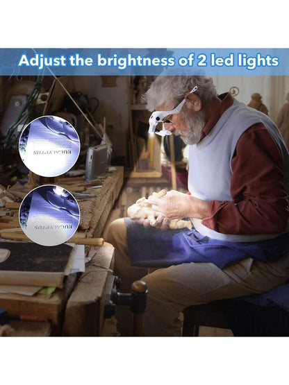 Rechargeable 5-Level Magnification Adjustable Zoom Headband Magnifying Glass