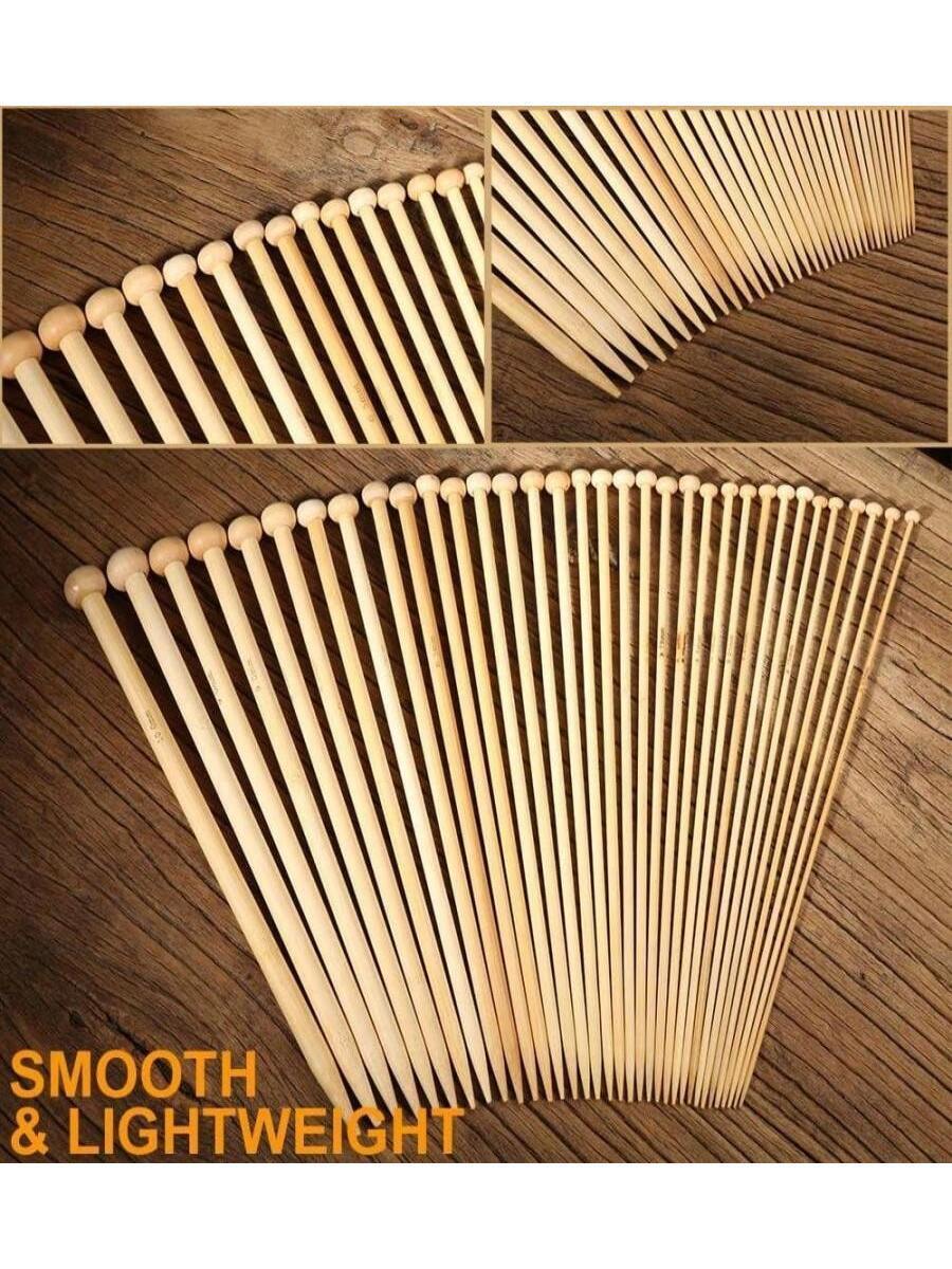 36 PCS Bamboo Knitting Needles Set, Single-Pointed Knitting Needles 9 Inches Length Knitting Crochet Supplies For Beginners Handmade (18 Sizes From 20mm-100mm)