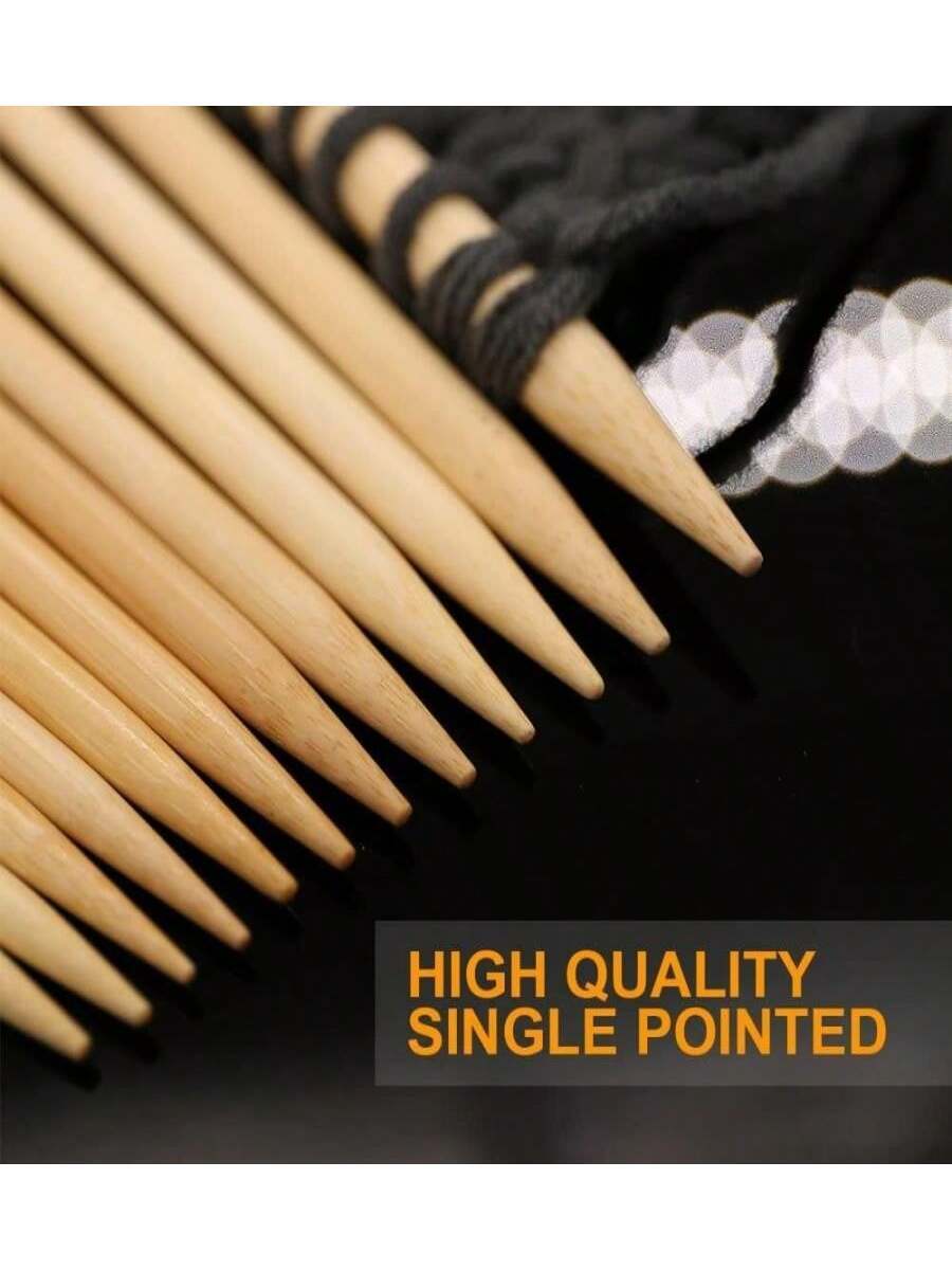 36 PCS Bamboo Knitting Needles Set, Single-Pointed Knitting Needles 9 Inches Length Knitting Crochet Supplies For Beginners Handmade (18 Sizes From 20mm-100mm)