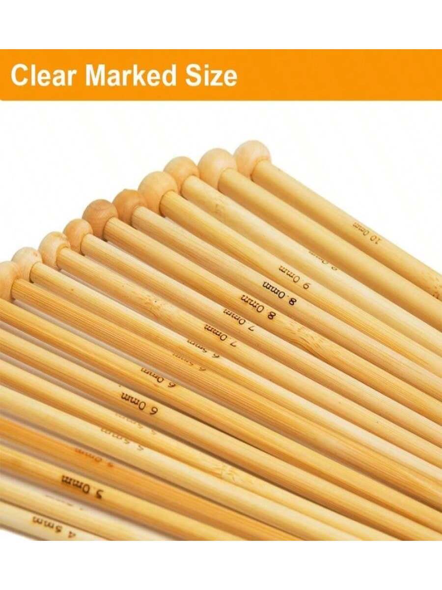 36 PCS Bamboo Knitting Needles Set, Single-Pointed Knitting Needles 9 Inches Length Knitting Crochet Supplies For Beginners Handmade (18 Sizes From 20mm-100mm)
