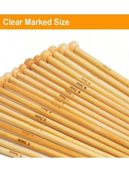 36 PCS Bamboo Knitting Needles Set, Single-Pointed Knitting Needles 9 Inches Length Knitting Crochet Supplies For Beginners Handmade (18 Sizes From 20mm-100mm)