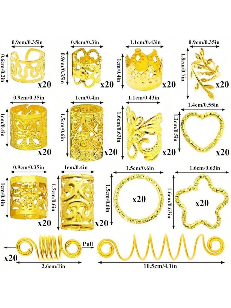 260 Pcs Hair Jewelry For Braids, Hair Beads Accessories For Dreadlock Metal Hair Clips Cuffs Rings