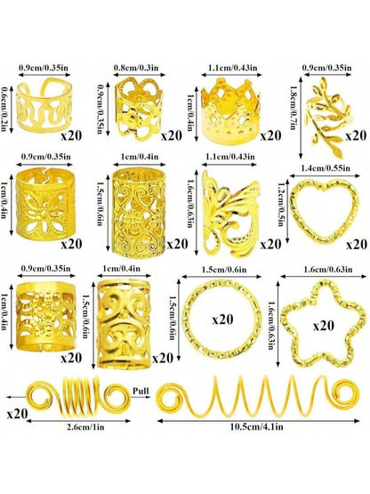 260 Pcs Hair Jewelry For Braids, Hair Beads Accessories For Dreadlock Metal Hair Clips Cuffs Rings