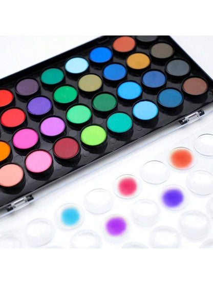48 Colors Watercolor Cake Set with 3 Brushes, Washable Travel Design