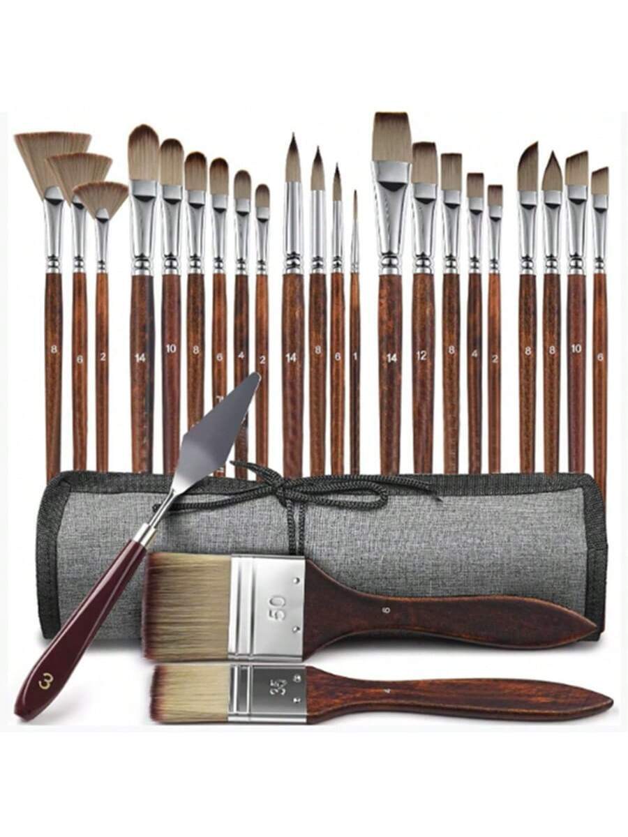 25pcs Paint Brush Set, Acrylic Paint Brushes Professional Artist Series