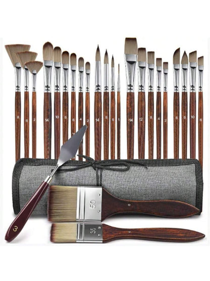 25pcs Paint Brush Set, Acrylic Paint Brushes Professional Artist Series