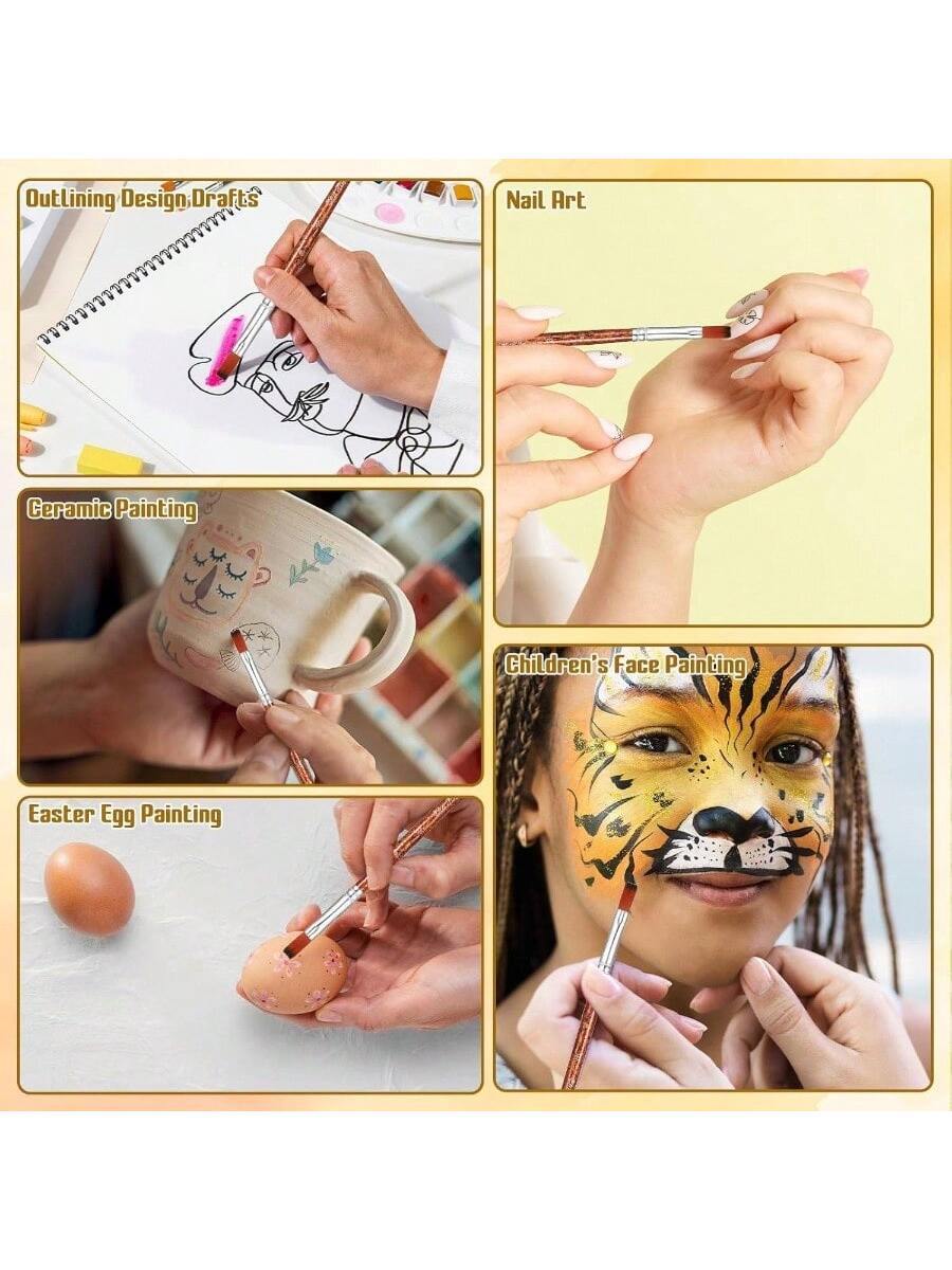 12 PCS Flat Brushes Set, Professional Nylon Paint Brushes with Long Handle