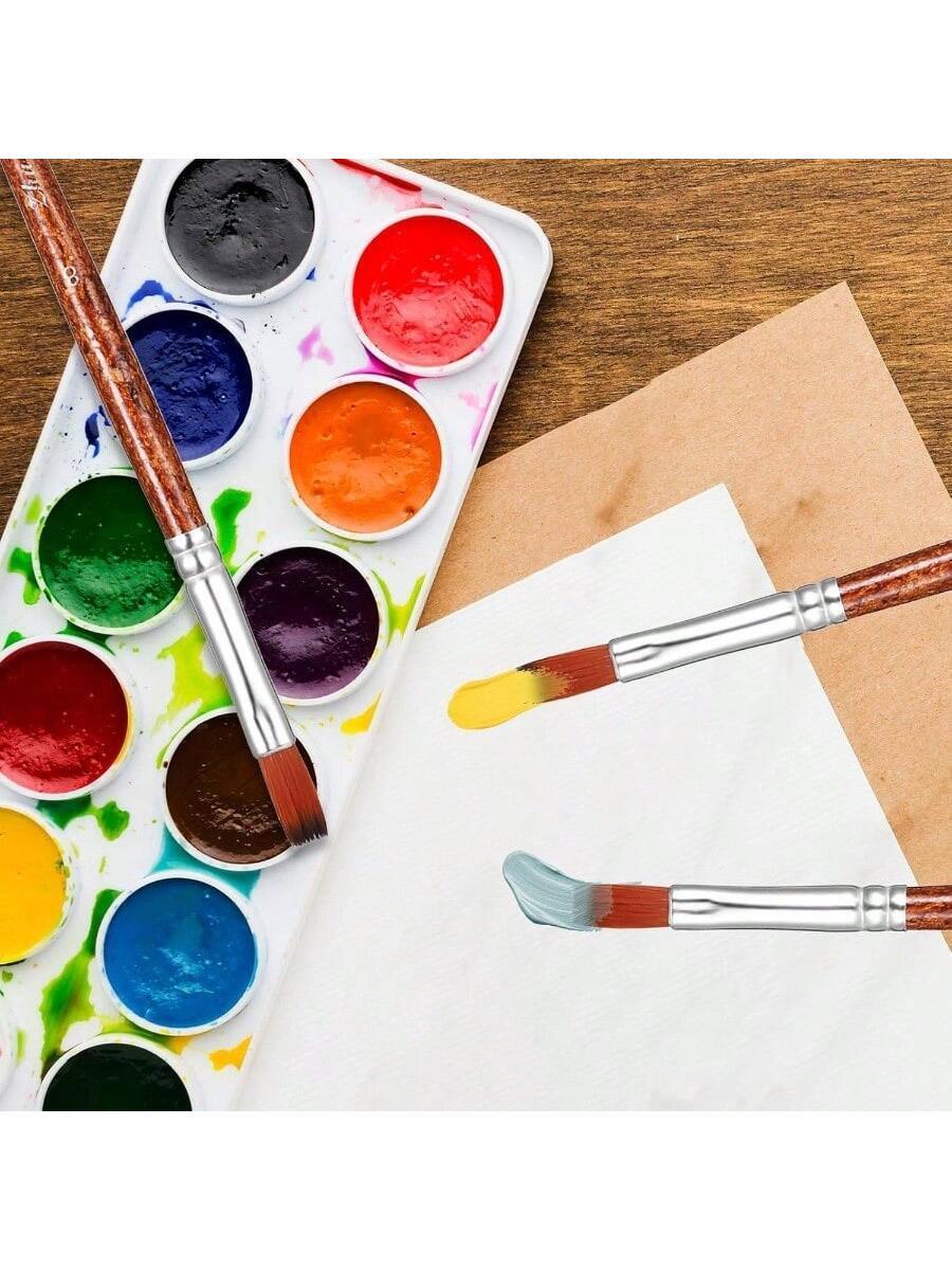 12 PCS Flat Brushes Set, Professional Nylon Paint Brushes with Long Handle