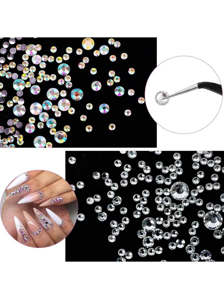 12 Grids 6 Sizes Clear Rhinestones in 6 Sizes, Flatback Shiny Crystal AB Nail Art Gems