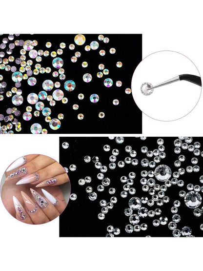 12 Grids 6 Sizes Clear Rhinestones in 6 Sizes, Flatback Shiny Crystal AB Nail Art Gems