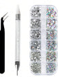 12 Grids 6 Sizes Clear Rhinestones in 6 Sizes, Flatback Shiny Crystal AB Nail Art Gems
