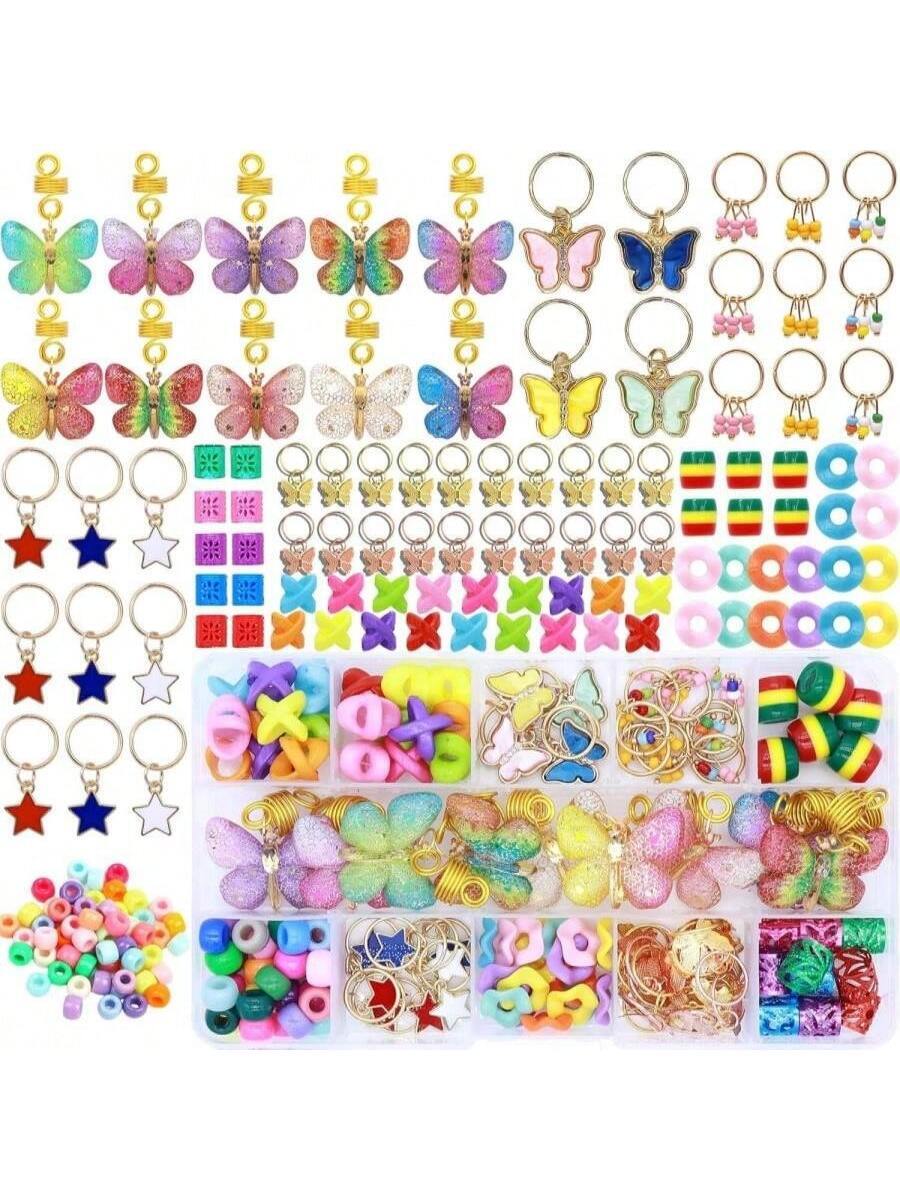 138Pcs Gold Butterfly Braid Hair Dreadlocks Accessories with Colorful Beads Charms and Pendants