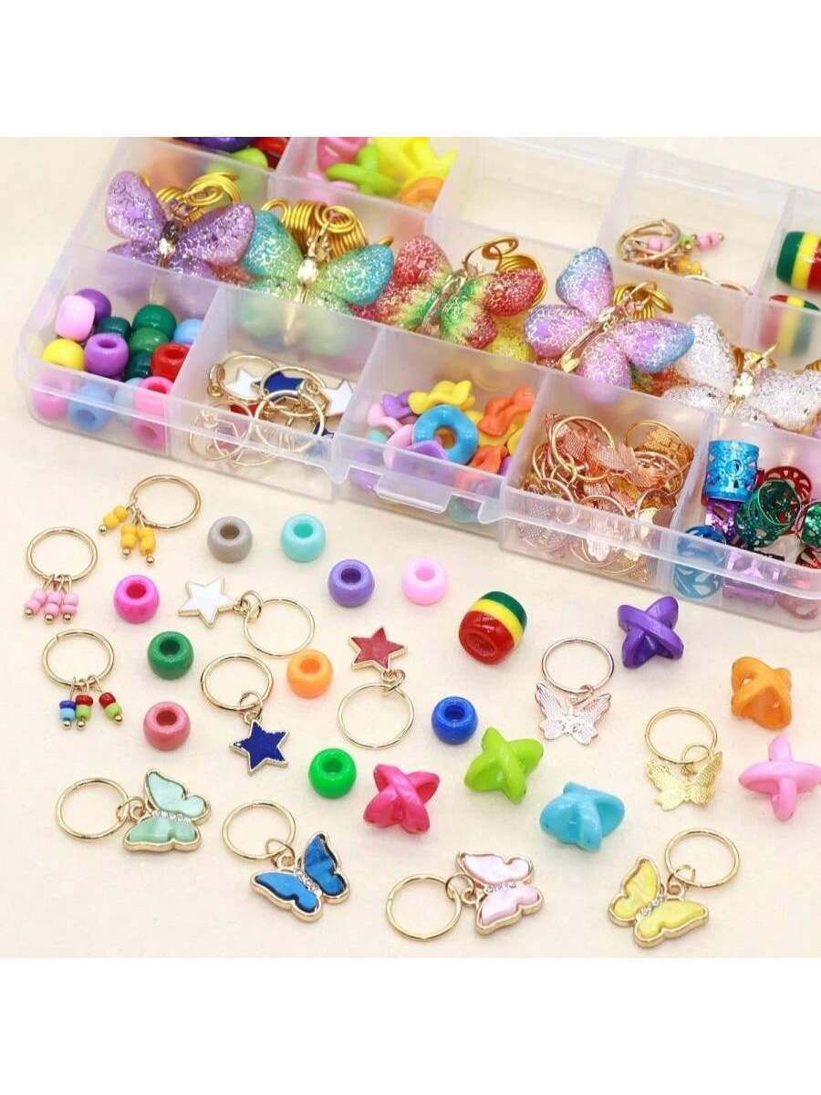 138Pcs Gold Butterfly Braid Hair Dreadlocks Accessories with Colorful Beads Charms and Pendants