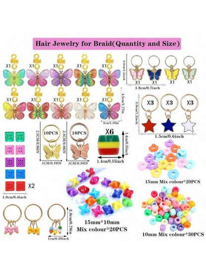 138Pcs Gold Butterfly Braid Hair Dreadlocks Accessories with Colorful Beads Charms and Pendants