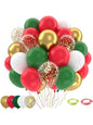 50-Piece Christmas Red and Green Balloon Set - 12 Inch Metallic Gold, Green, Red & White Confetti Latex Balloons for Holiday and Birthday Party Decor
