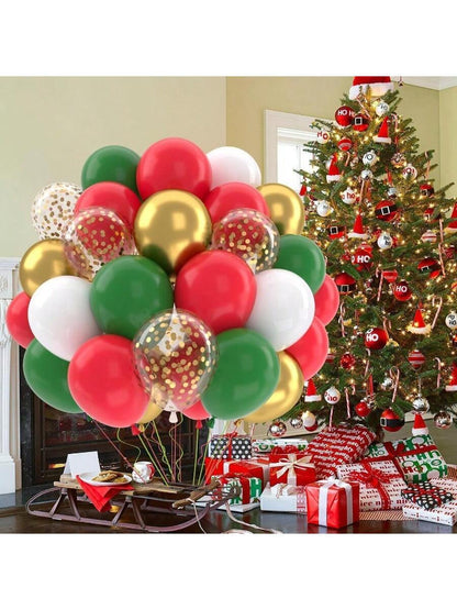 50-Piece Christmas Red and Green Balloon Set - 12 Inch Metallic Gold, Green, Red & White Confetti Latex Balloons for Holiday and Birthday Party Decor