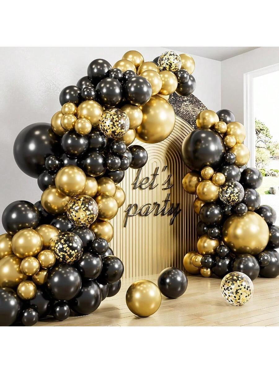129-Piece Black and Gold Balloons Arch Garland Kit - 18, 12, 10, 5 Inch Black & Gold Confetti Balloons for 2025 Graduation, Birthday, Retirement and Anniversary Decor