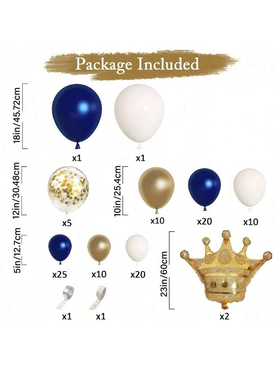 106-Piece Royal Navy Blue Balloon Arch Garland Kit - Blue, White & Gold Balloons with Gold Confetti and Crown Foil Balloons for Graduation, Birthday Party & Baby Shower