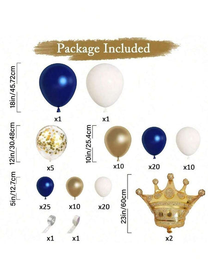 106-Piece Royal Navy Blue Balloon Arch Garland Kit - Blue, White & Gold Balloons with Gold Confetti and Crown Foil Balloons for Graduation, Birthday Party & Baby Shower