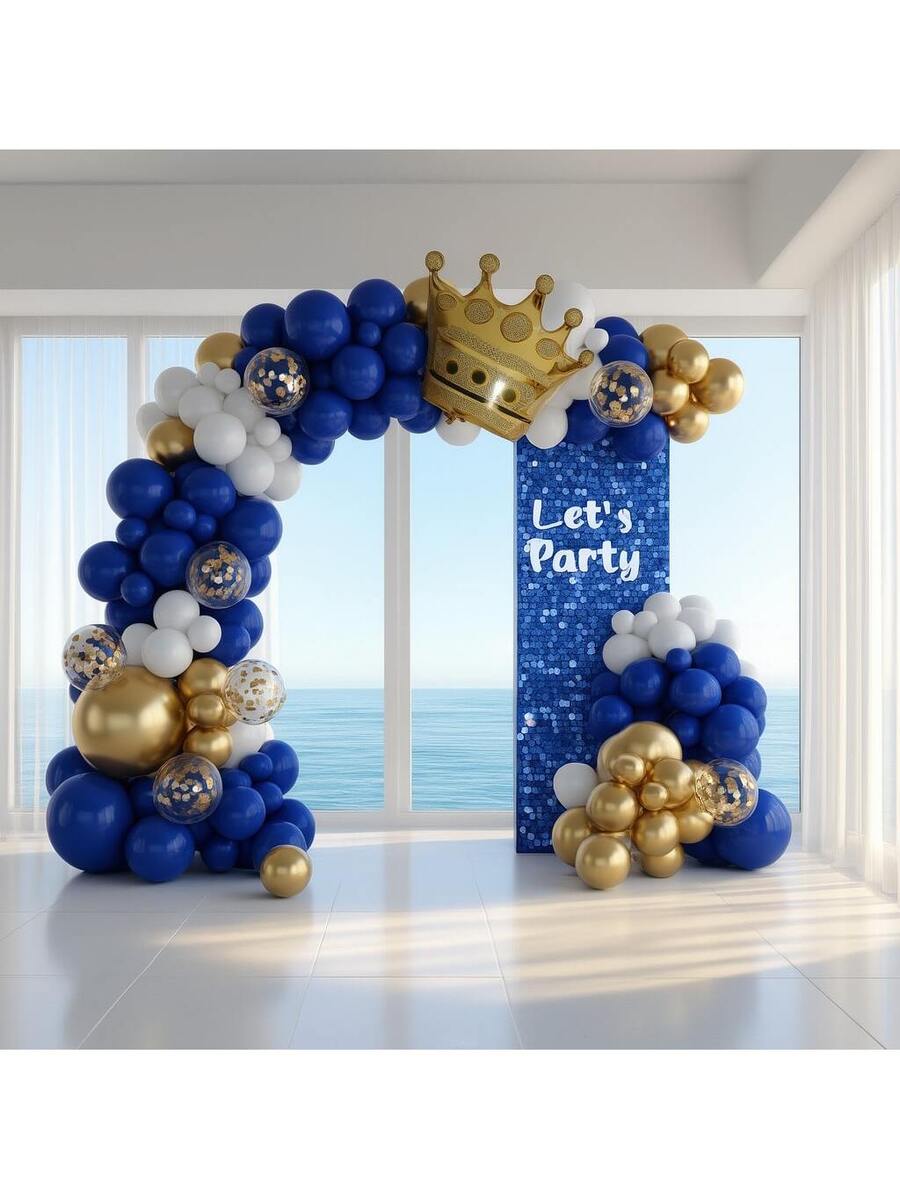 106-Piece Royal Navy Blue Balloon Arch Garland Kit - Blue, White & Gold Balloons with Gold Confetti and Crown Foil Balloons for Graduation, Birthday Party & Baby Shower