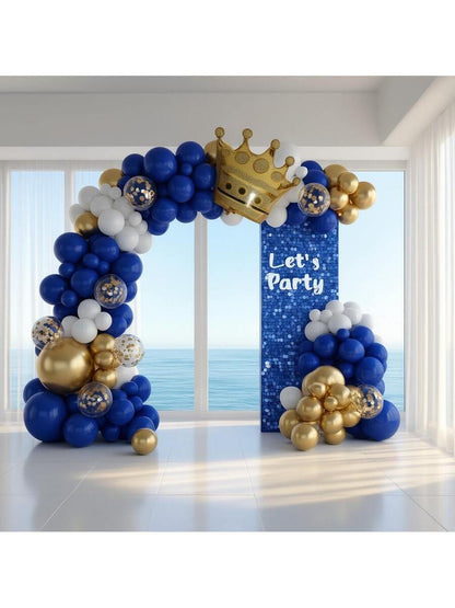 106-Piece Royal Navy Blue Balloon Arch Garland Kit - Blue, White & Gold Balloons with Gold Confetti and Crown Foil Balloons for Graduation, Birthday Party & Baby Shower